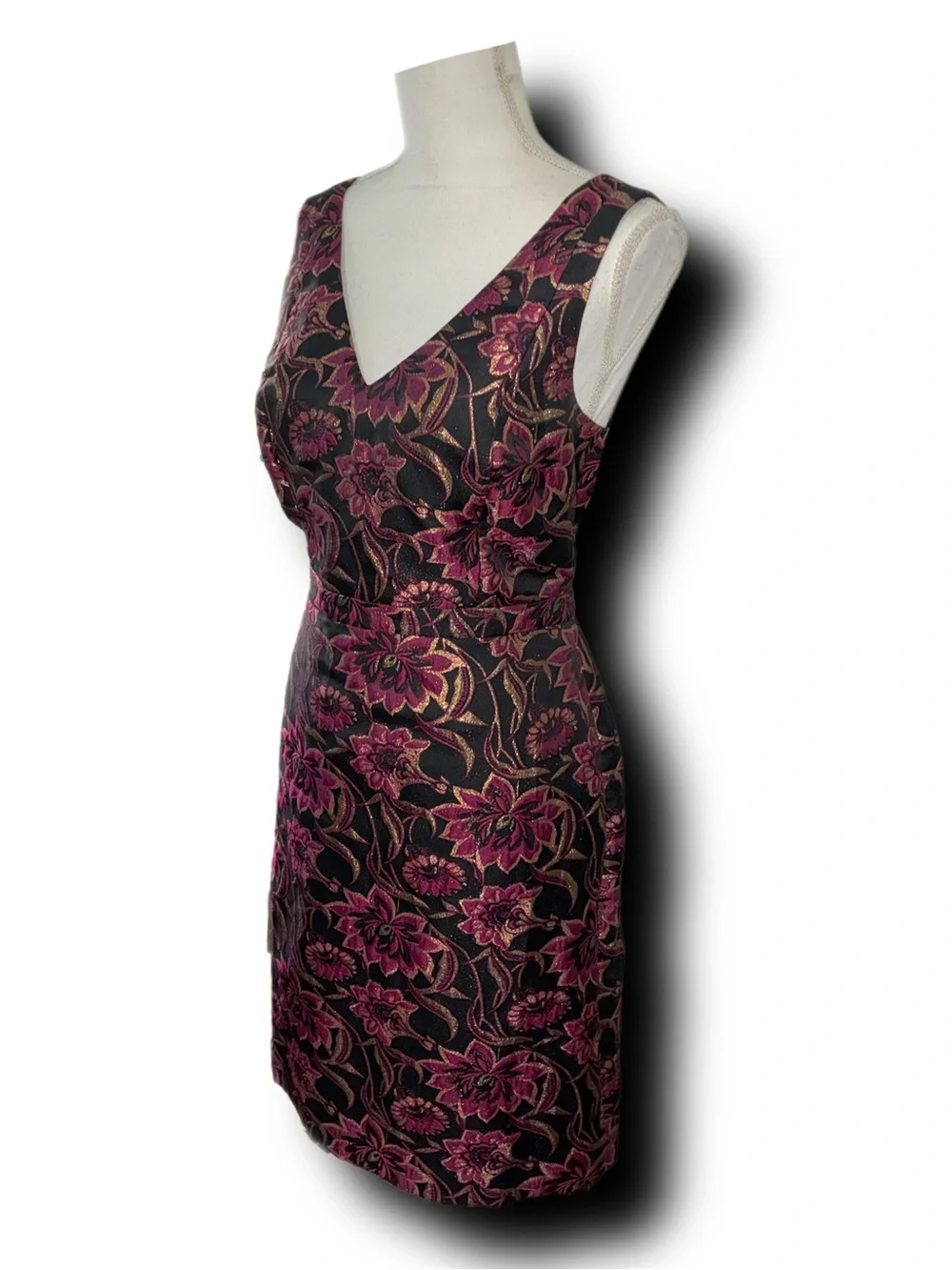 J. Crew Floral Jacquard V-Neck Sheath Dress in Black and Pink Classic